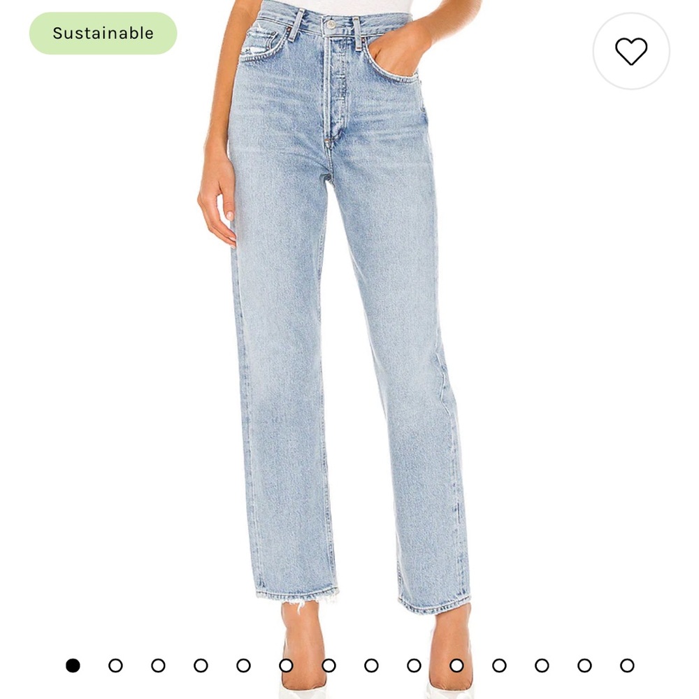 AGOLDE High Rise Straight Jeans in Light Wash Blue